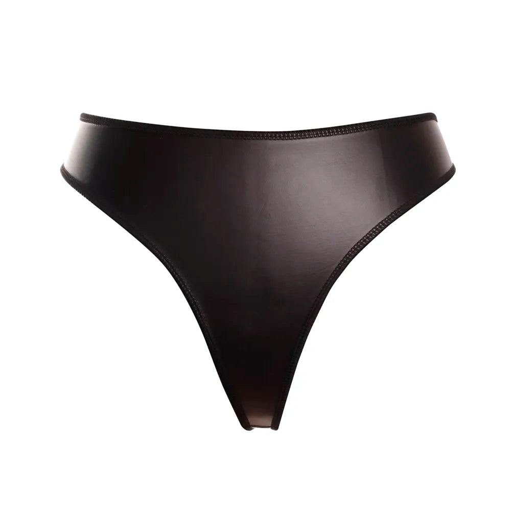 Ftshist Sexy Wet Look T-Back For Women Matte Faux Leather Black Briefs PU Leather Exotic Thong Men's G-String Lingerie