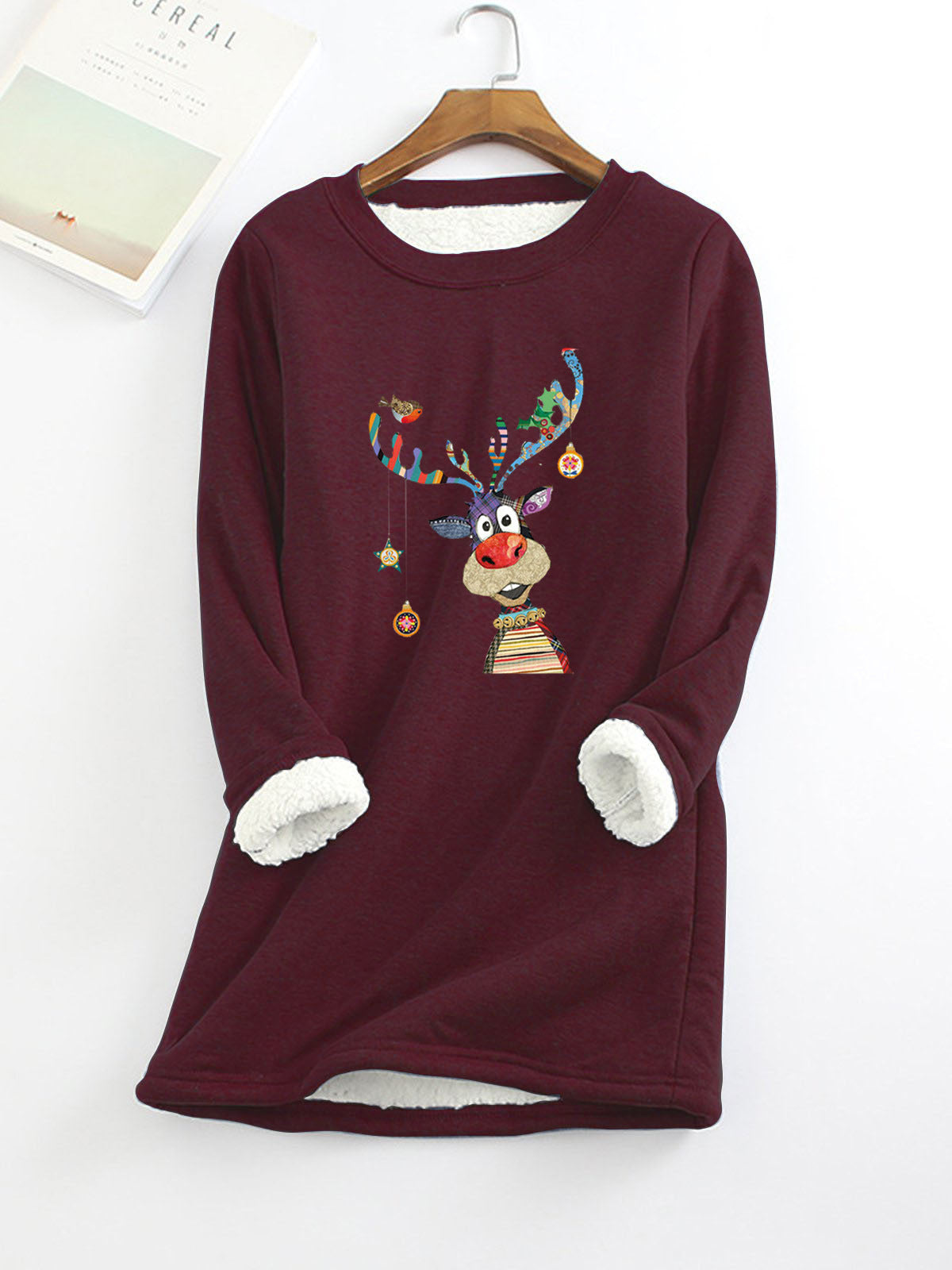Winter Thickened Warm Base Layer with Christmas Element Printed Women's Sweatshirt