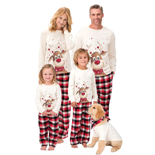 2021 European and American new Christmas elk print parent-child long-sleeved white elk parent-child pajamas home clothes