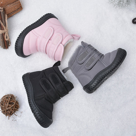 Winter new velcro velvet children's snow boots Korean version of casual cotton shoes soft sole warm cotton boots for boys and women