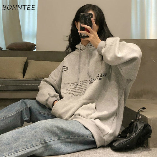 Aiertu Harajuku Sweatshirt Women Chic Street Style Simple Letter Hooded Fall Thicker Teen Hoodies All-match Leisure Retro Lady Clothing